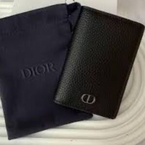 New Dior Black Textured Leather Card Holder Men's or Women's Wallet with Cover